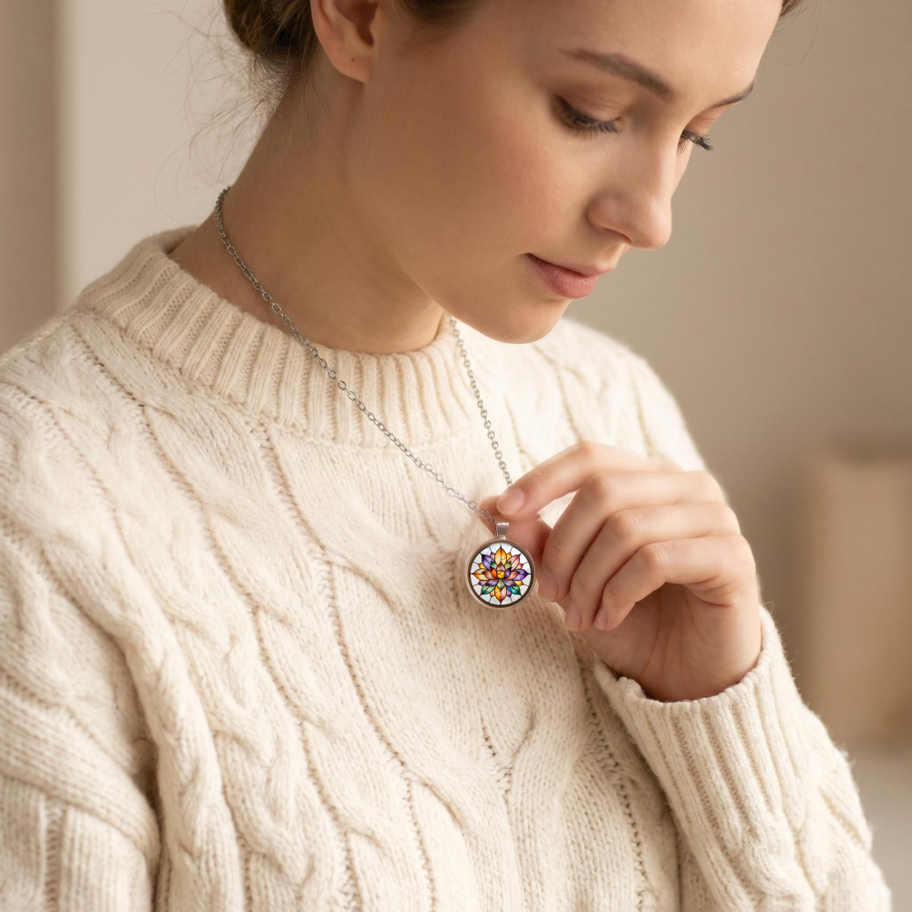 Unisex Color Geometric Mandala Pendant Necklace